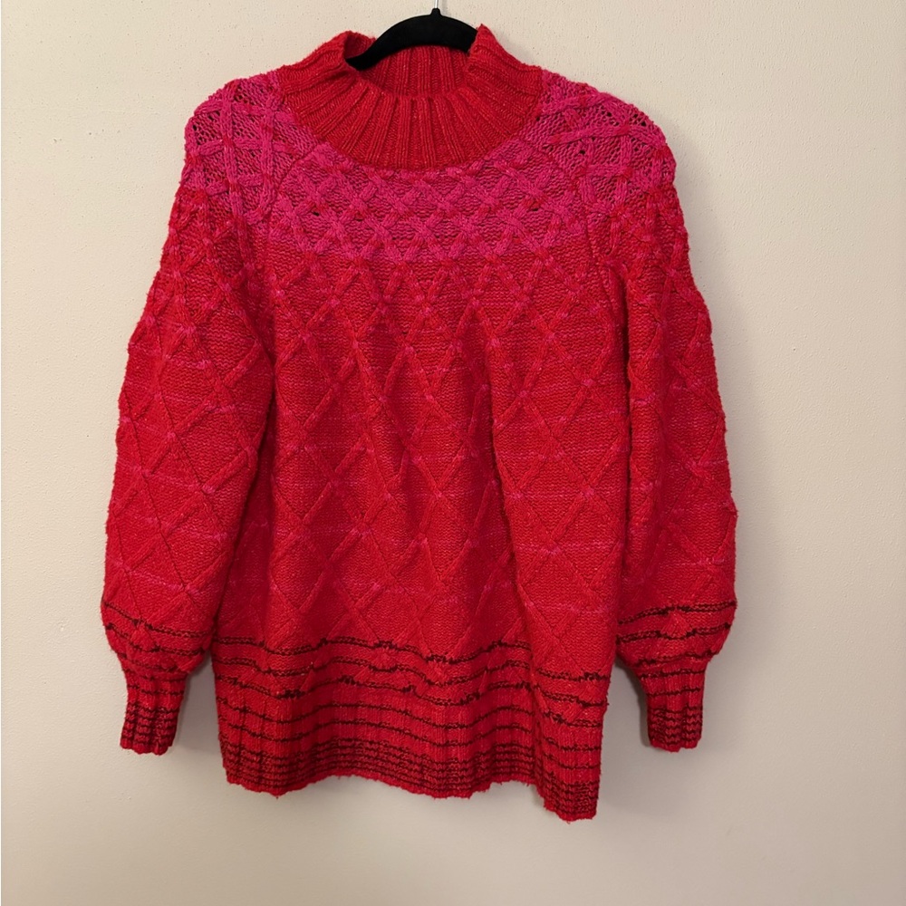 Lane Bryant Red and Pink Cowl Neck Sweater 14/16